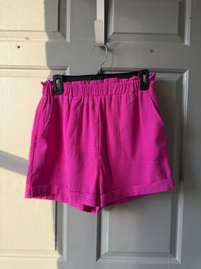 entro Hot Pink Waffle-Texture High Waist Shorts